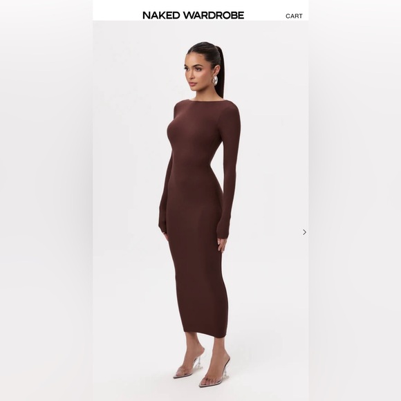 Naked Wardrobe Backless Dress Chocolate Brown Small Sexy Soft Longsleeve Stretch - Picture 12 of 13